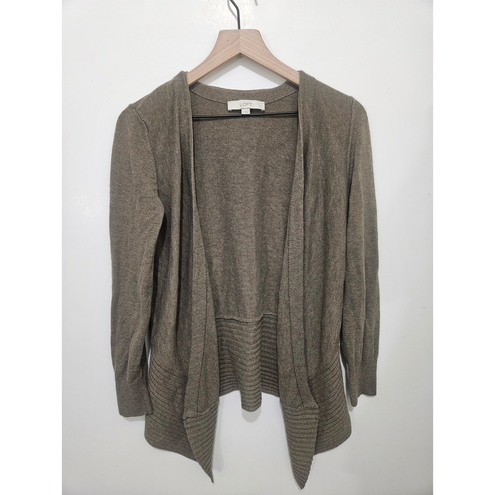 Ann Taylor Loft‎ Women Medium Olive Green Open Front Draped Cardigan Sweater